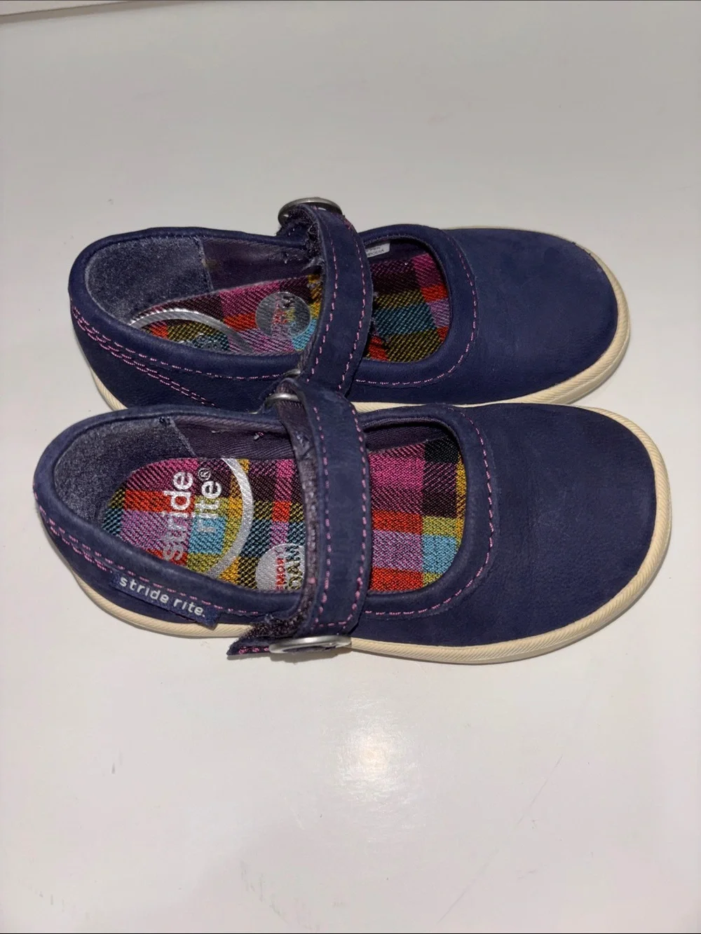 Stride Rite Navy Mary Jane Shoes with Plaid Insole